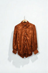 Self Print Satin Shirt - Brick